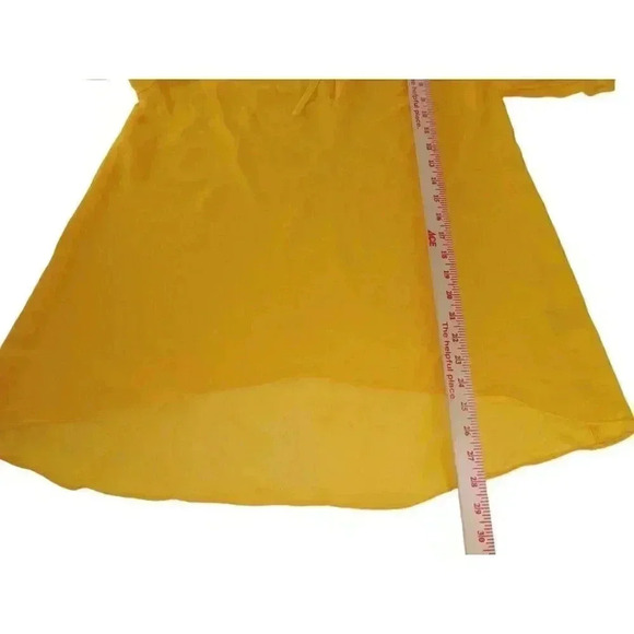 Nicole Miller Womens Top Yellow Short Sleeve Blouse Drawstring Neckline Size M - Picture 8 of 10